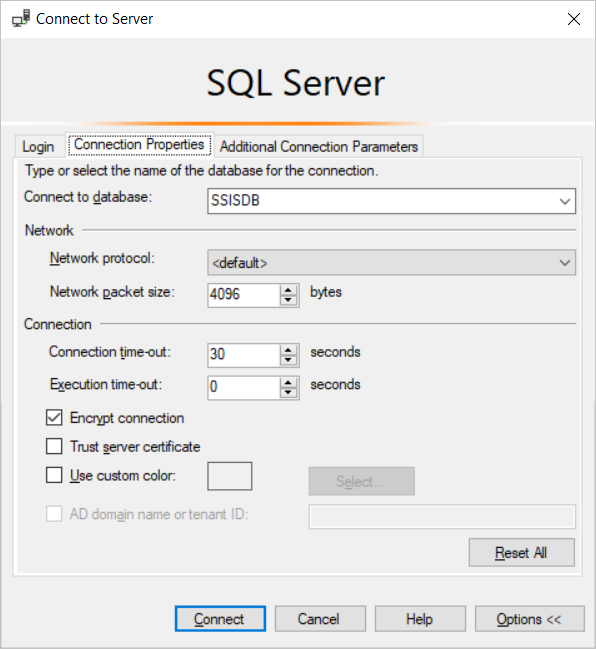 SSIS Connection Properties tab