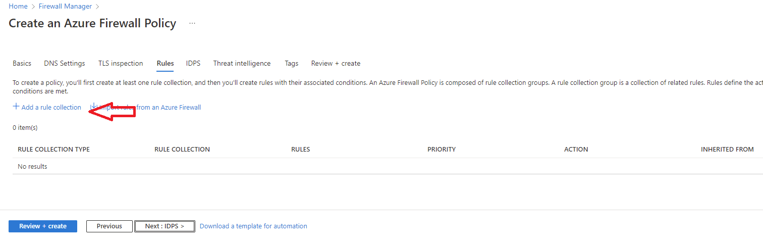 Screenshot of configuring Rule Collection.