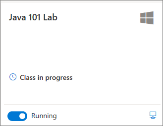 Skärmbild av labb-VM-panelen i Azure Lab Services när ett schema startade den virtuella datorn.