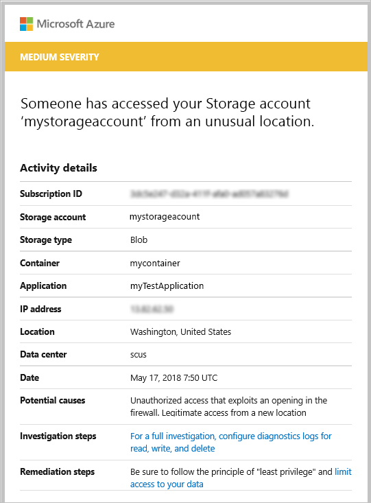 Microsoft Defender for Storage alert email