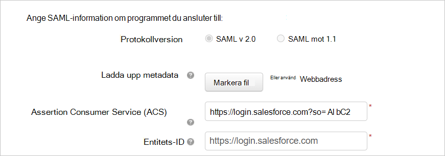 Configure custom app with Salesforce SAML details.