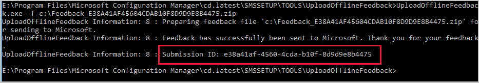 Feedbackbekräftelse från UploadOfflineFeedback.exe i Configuration Manager.