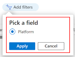 Skärmbild som visar den filtrerade listan över filter efter plattform i Microsoft Intune.