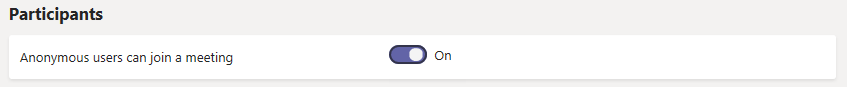 Screenshot of participants settings for meetings in the Teams admin center.