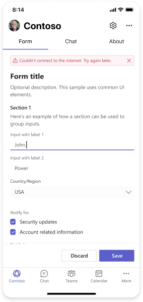 Example shows a form UI template on mobile.