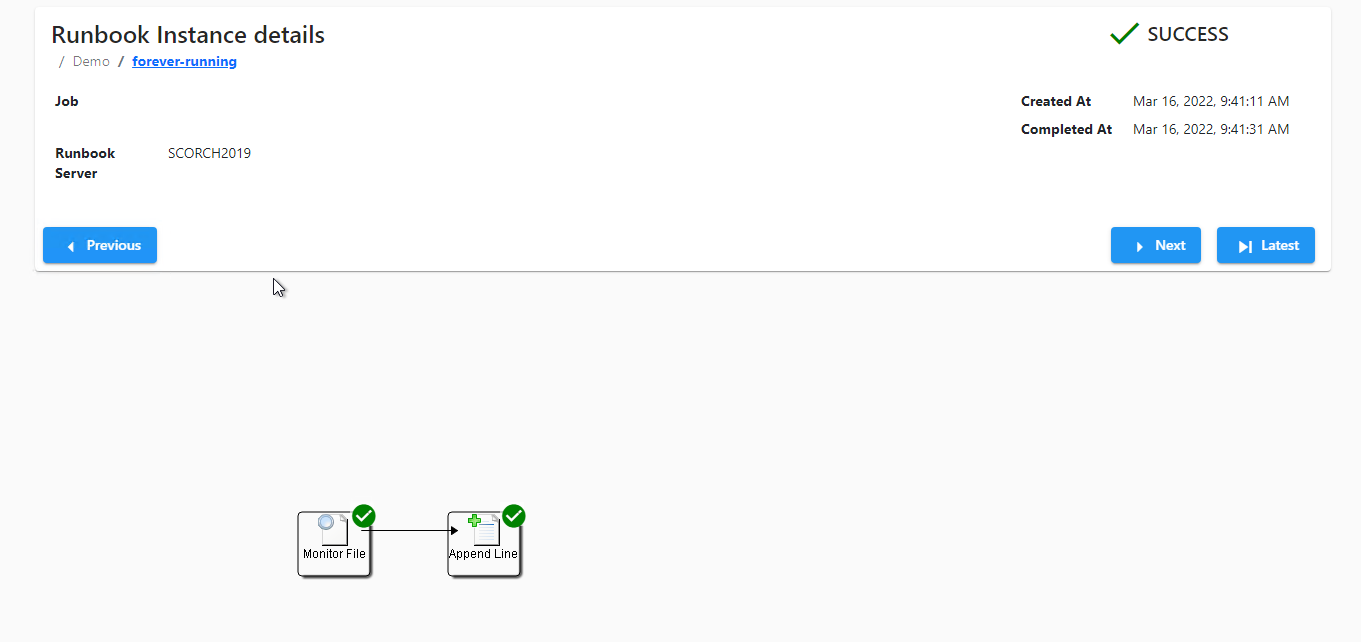 Skärmbild som visar information om Runbook-instansen.