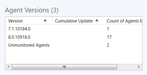 Skärmbild som visar versionsnummer installerat på agenter.