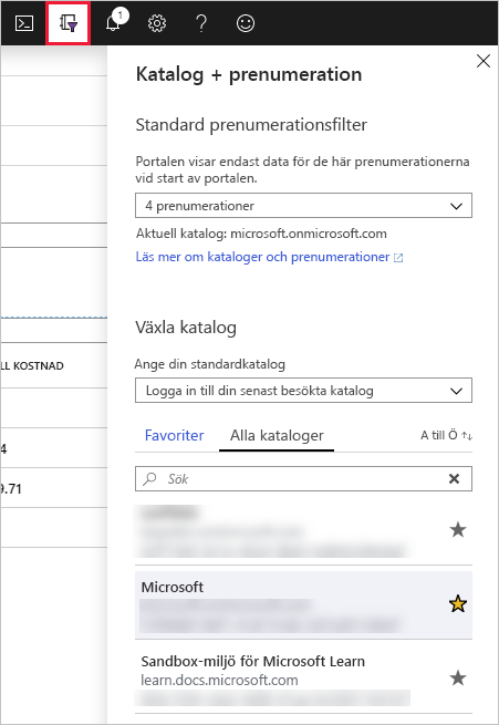 Screenshot showing the Directory selection dialog in Azure portal.