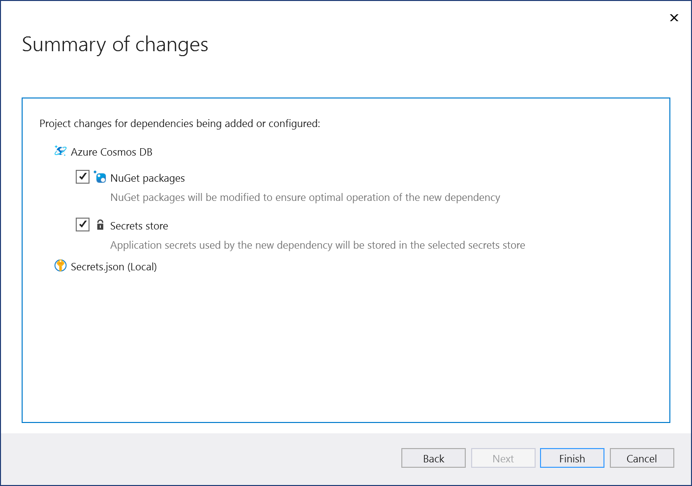 Screenshot showing "Summary of changes" screen.