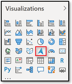 En skärmbild av den visuella Azure Maps-knappen i fönstret Visualiseringar i Power BI.