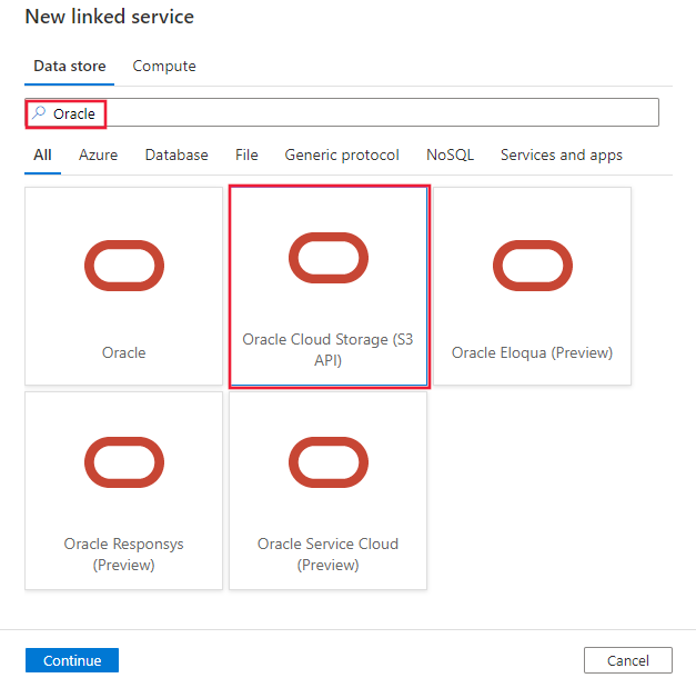 Skärmbild av Oracle Cloud Storage-anslutningsappen.