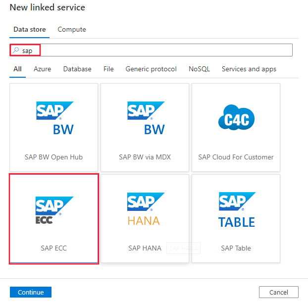 Skärmbild av SAP ECC-anslutningsappen.