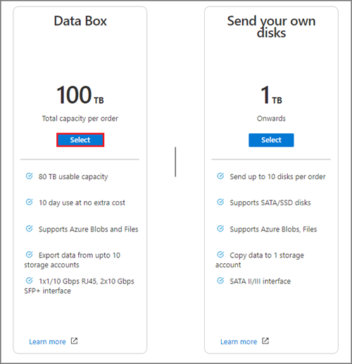 Välj Data Box-kapacitet