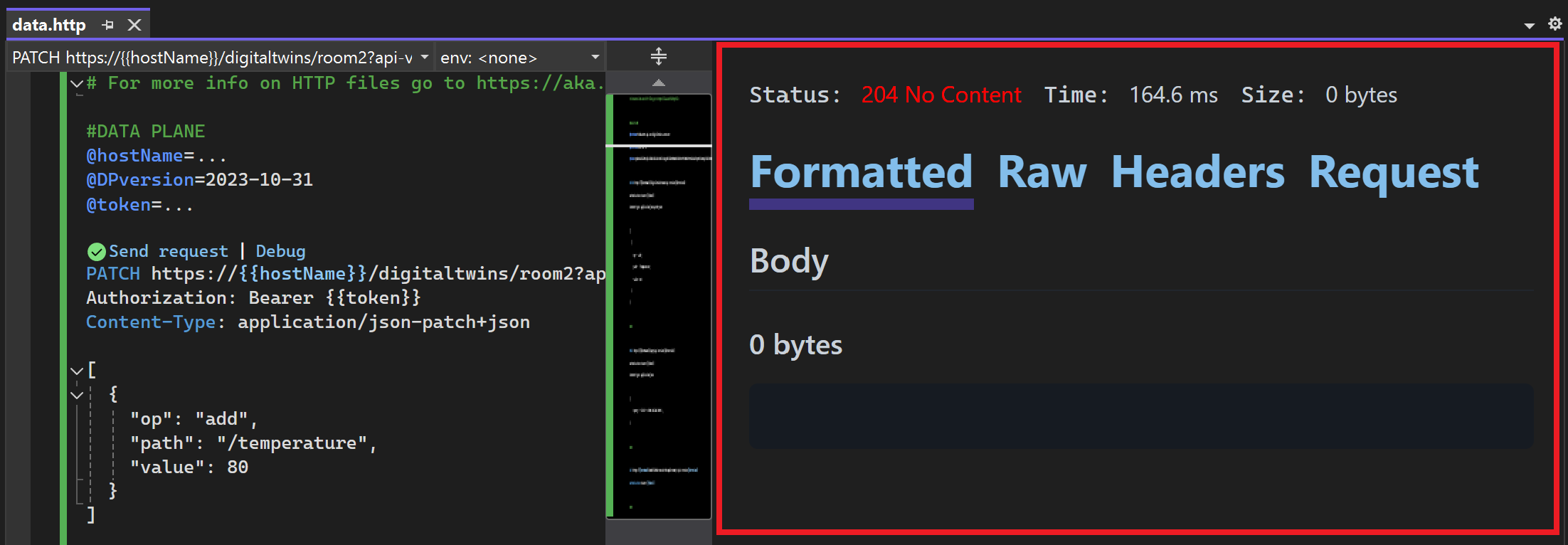 Skärmbild av svaret i Visual Studio.