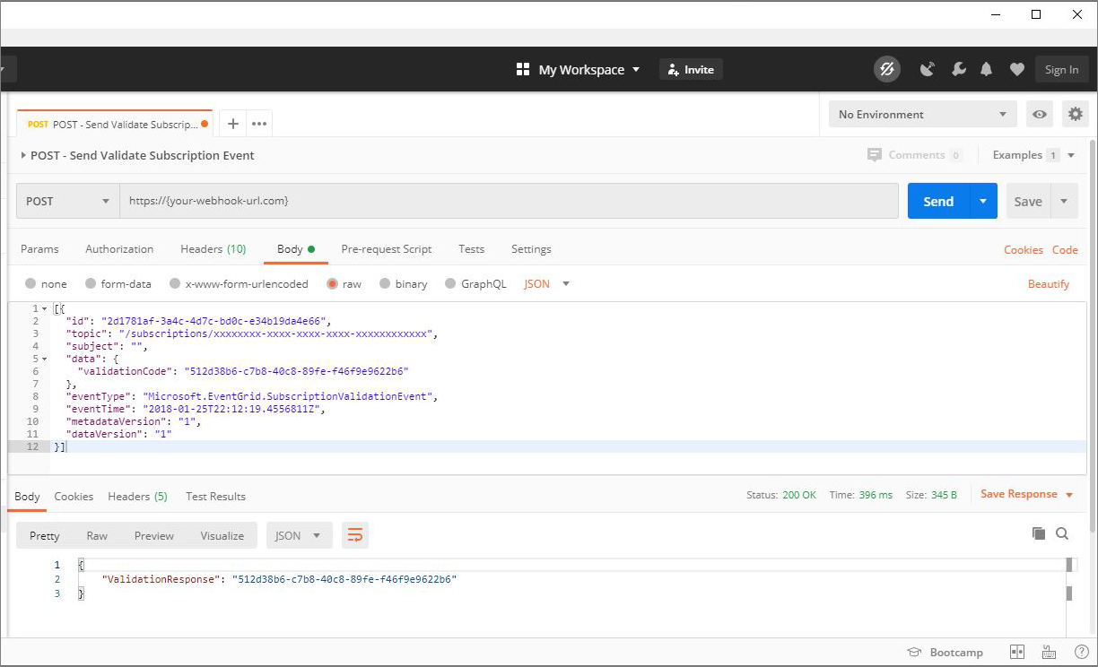 Validering av event grid-händelseprenumeration med Postman