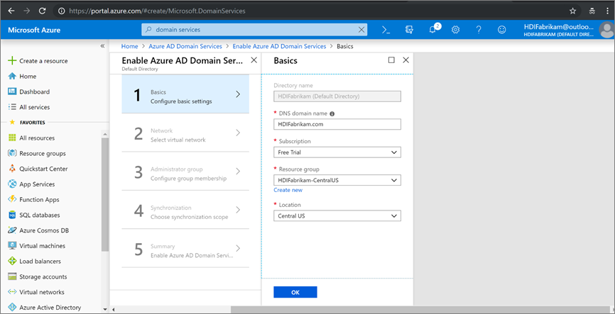 Microsoft Entra Domain Services basic details.