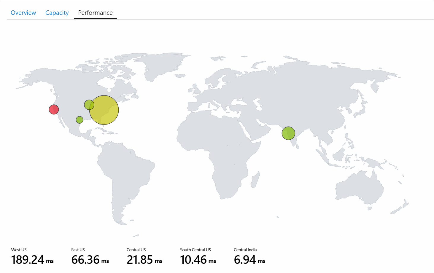 Skärmbild som visar en Azure-platskarta.