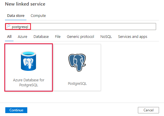 Välj Azure Database for PostgreSQL-anslutningsappen.