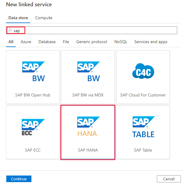 Skärmbild av SAP HANA-anslutningsappen.