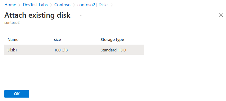 Skärmbild av att koppla befintlig datadisk till en virtuell dator.