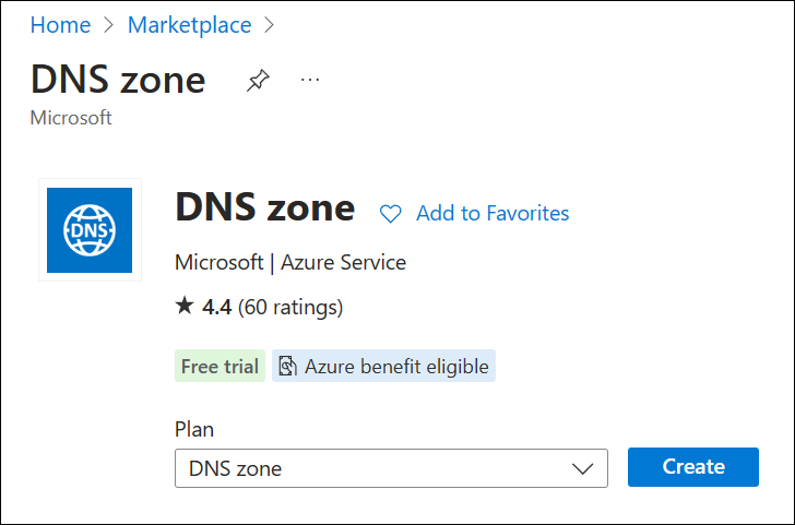 En skärmbild av DNS-zonens marknadsplats.