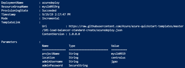 PowerShell-distributionsutdata för Azure Standard Load Balancer Resource Manager-mall