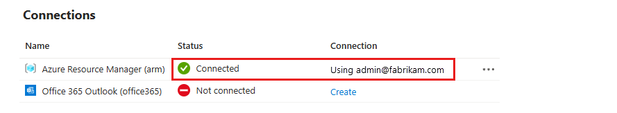 Skärmbild som visar anslutningen har skapats.