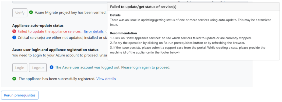 Skärmbild av processfel för automatisk uppdatering.