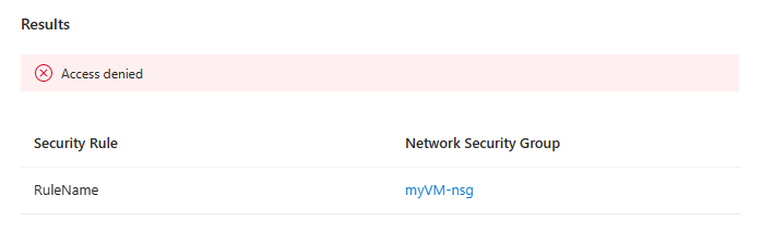 Skärmbild av resultatet av IP-flöde verifiering i Azure Portal.