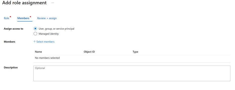 Skärmbild av sidan Lägg till medlemmar i Azure Portal hubbvyn.