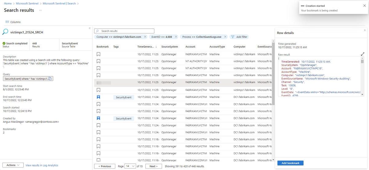 Skärmbild som visar sökresultat med ett bokmärke i processen att läggas till.