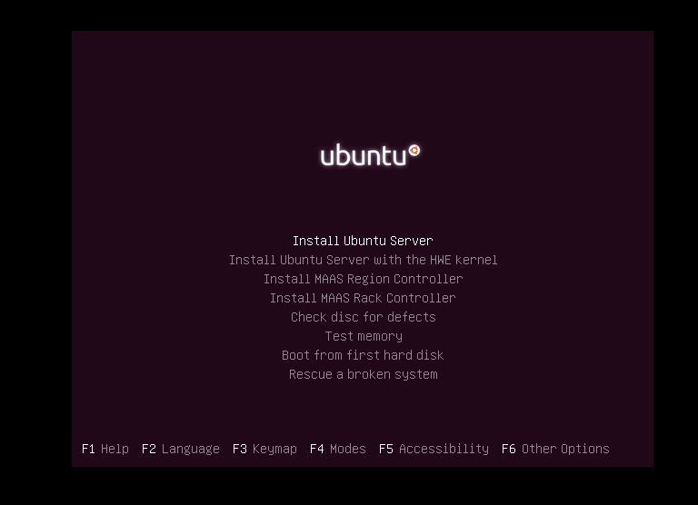 Välj Installera Ubuntu Server