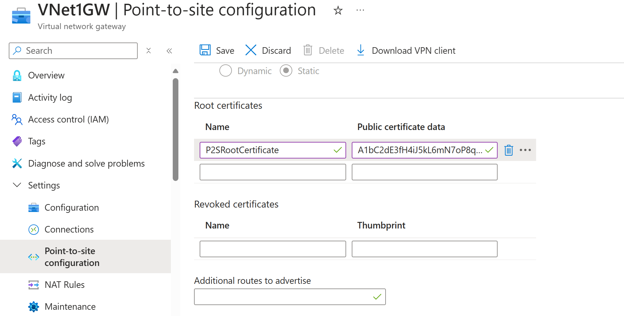 Skärmbild av certifikatdatafältet.