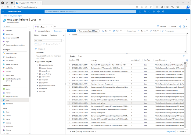 App Insights-loggvisning
