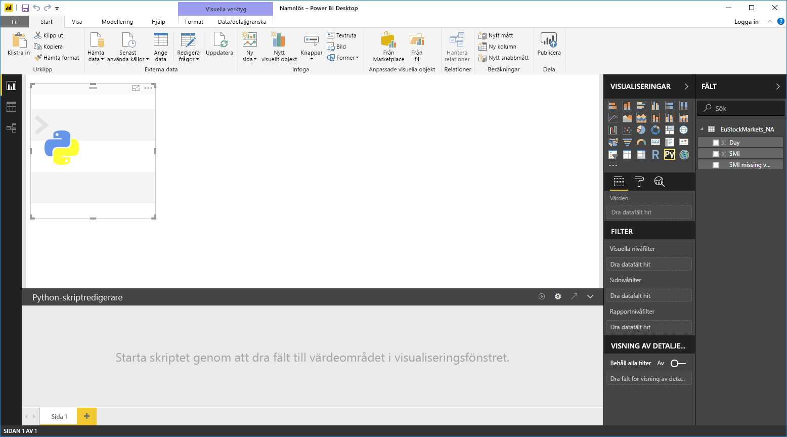 Screenshot of the Visualizations pane, showing a blank Python visual.