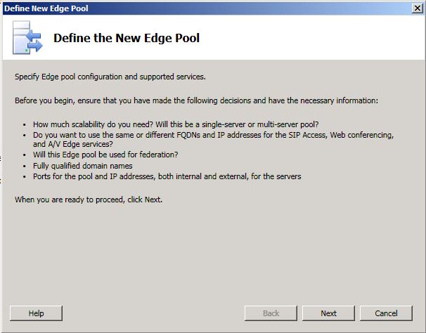 Define the New Edge Pool dialog box.
