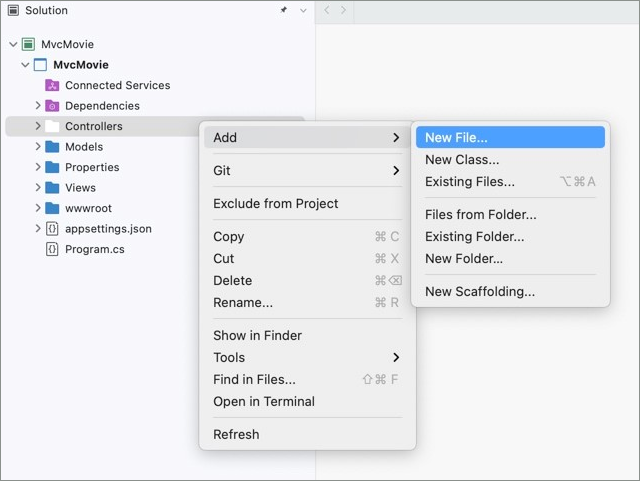 snabbmeny för att lägga till en kontrollant