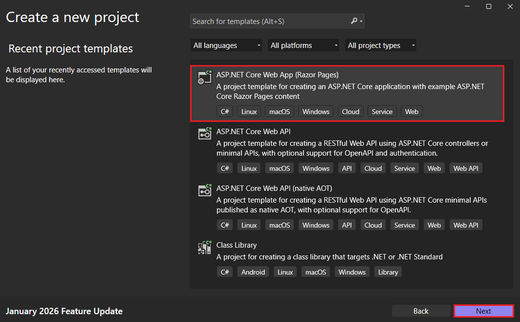 Skapa en ASP.NET Core Web App.