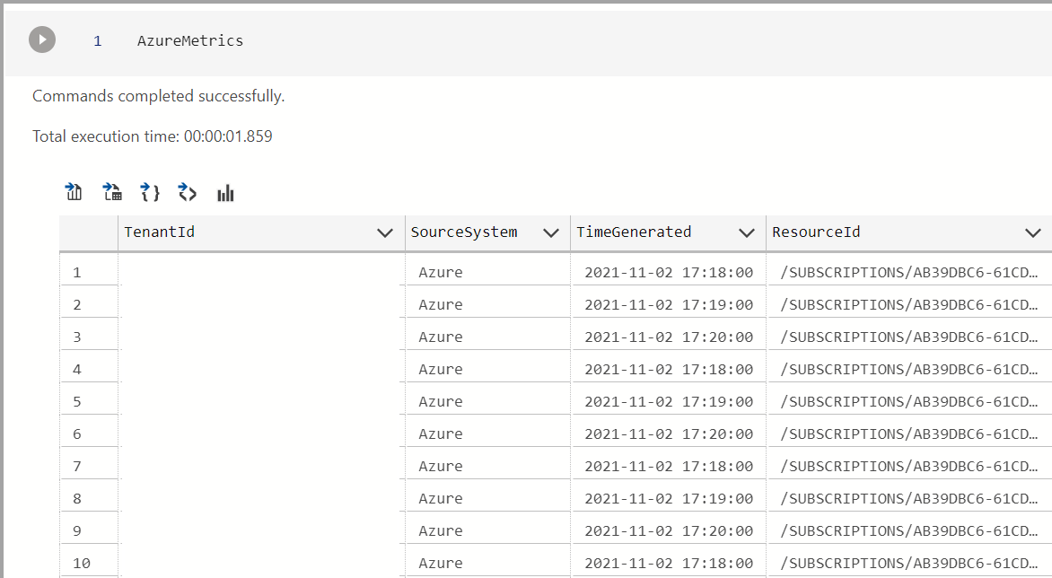 azure metrics code cell results