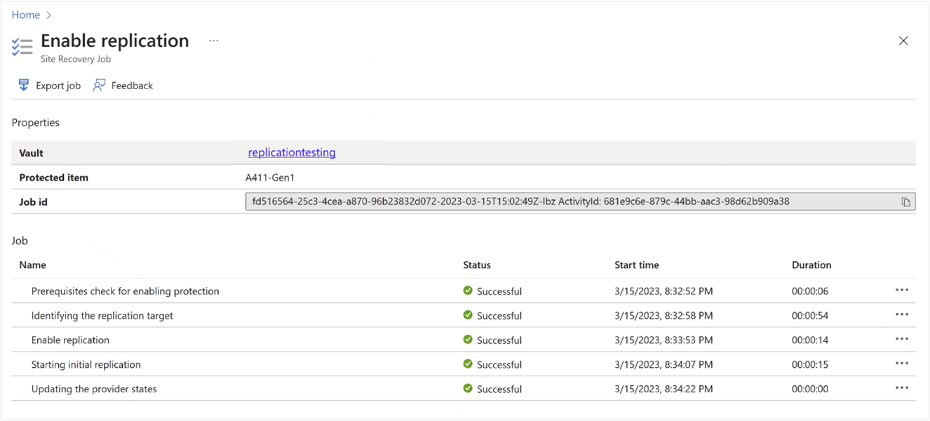 Skärmbild av egenskaper för ett replikerat objekt i Azure Portal för Azure Stack HCI-klusterresurs.