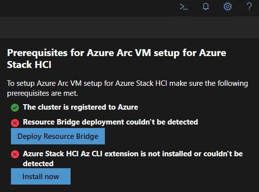 Skärmbild av knappen Windows Admin Center Deploy Resource Bridge (Distribuera Resursbrygga).