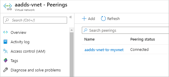 Successfully connected peered networks in the Azure portal