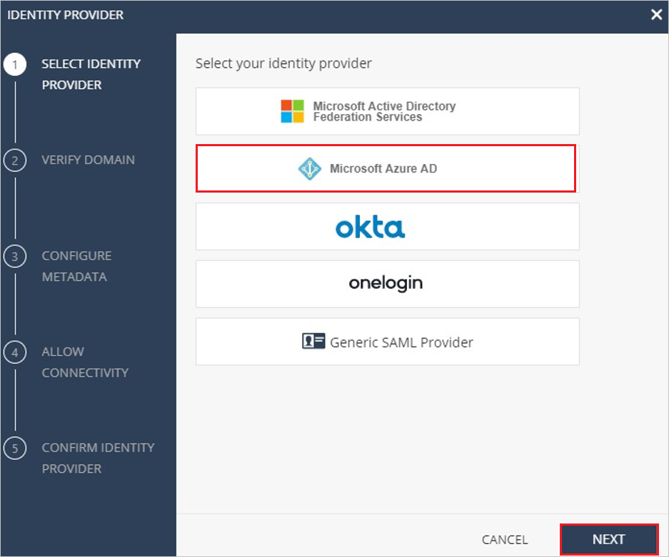 screenshot to select identity provider.