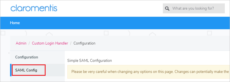 Screenshot shows the configuration page for SAML.