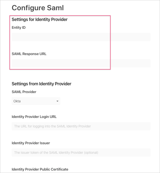 Entity ID and SAML Response URL to use in Azure