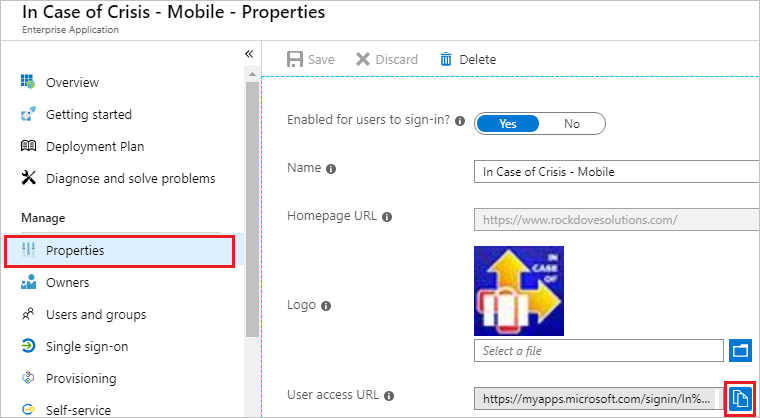 Screenshot for Single sign-on properties.
