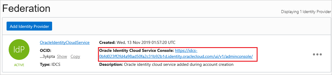 Screenshot shows the Oracle URL.