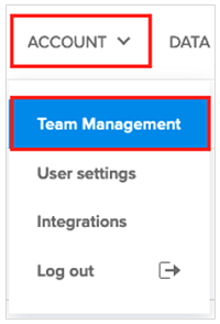 Screenshot that shows the Account dropdown and Team Management dropdown item selected.