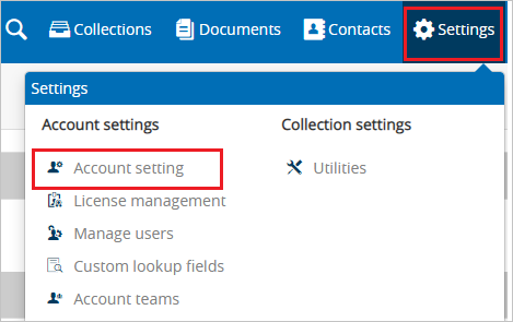 Screenshot shows Account setting selected from Settings.