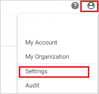 Screenshot shows Settings selected from the User icon.
